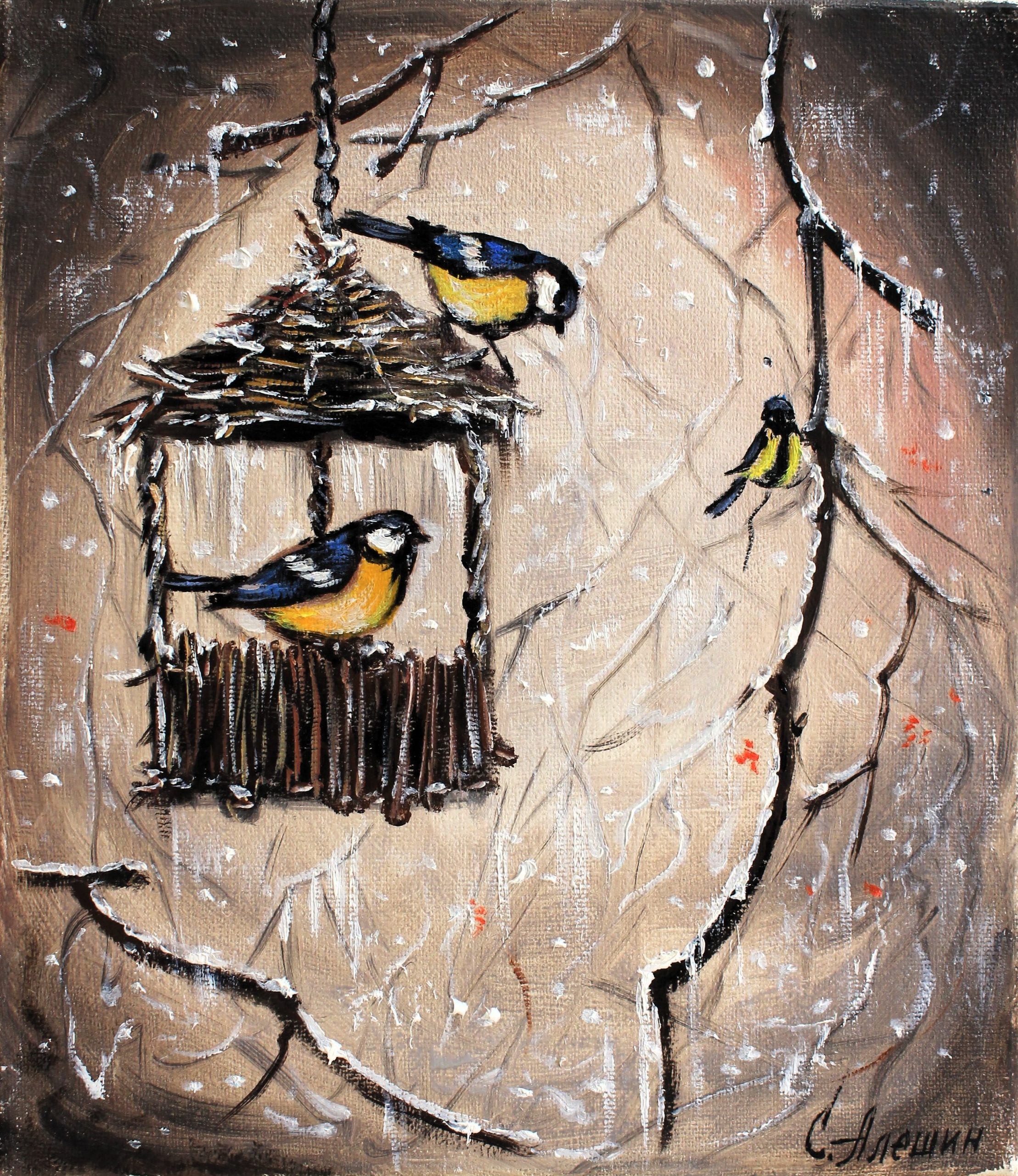 СИНИЦЫ НА КОРМУШКЕ