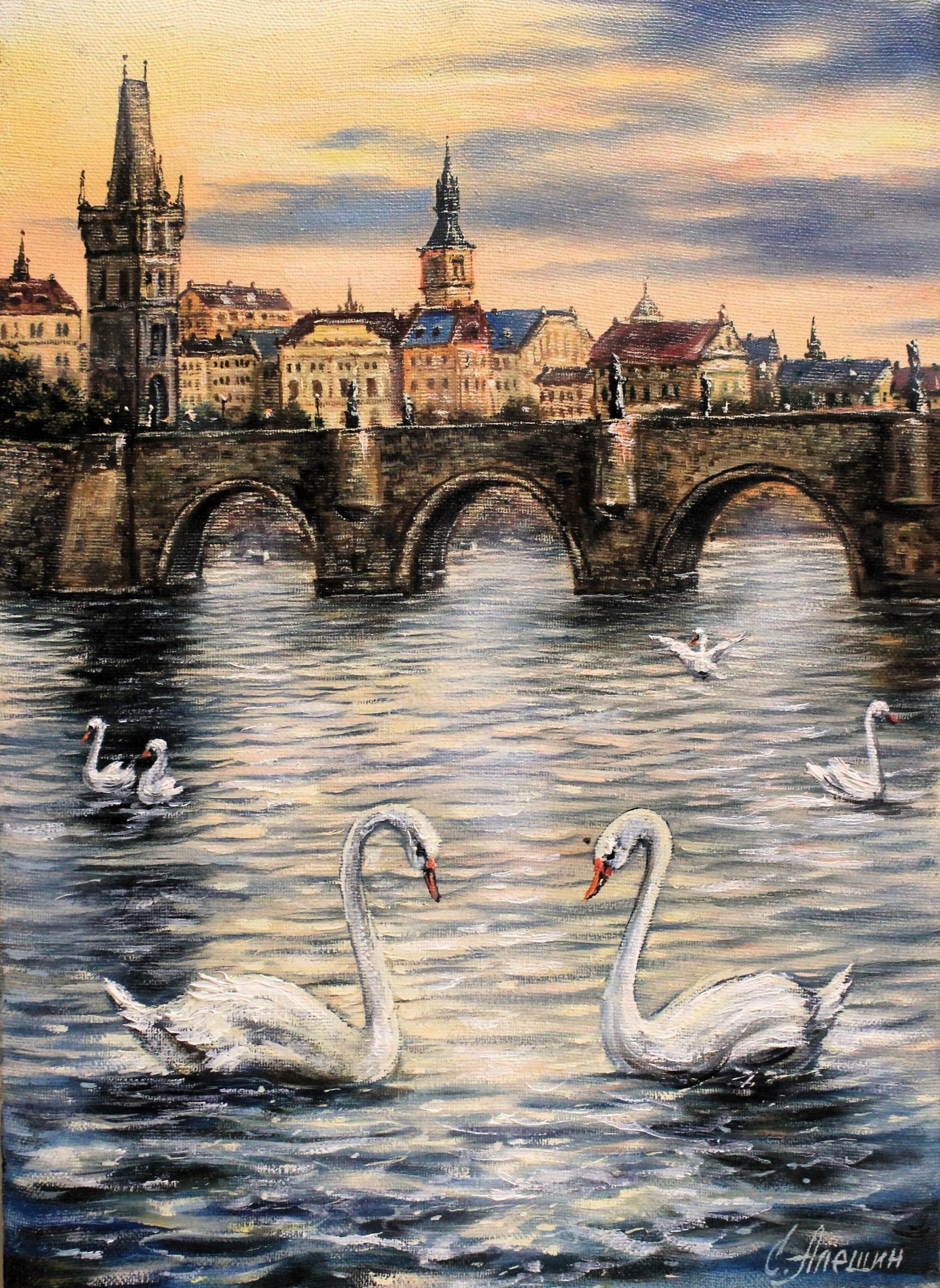 КАРЛОВ МОСТ. ЛЕБЕДИ НА РЕКЕ ВЛТАВА